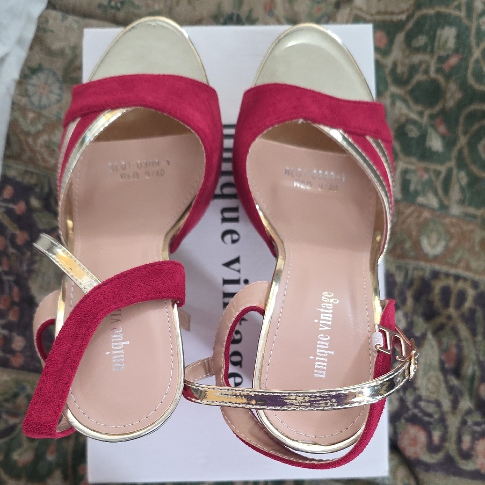 Unique Vintage Red and Gold Sandals
